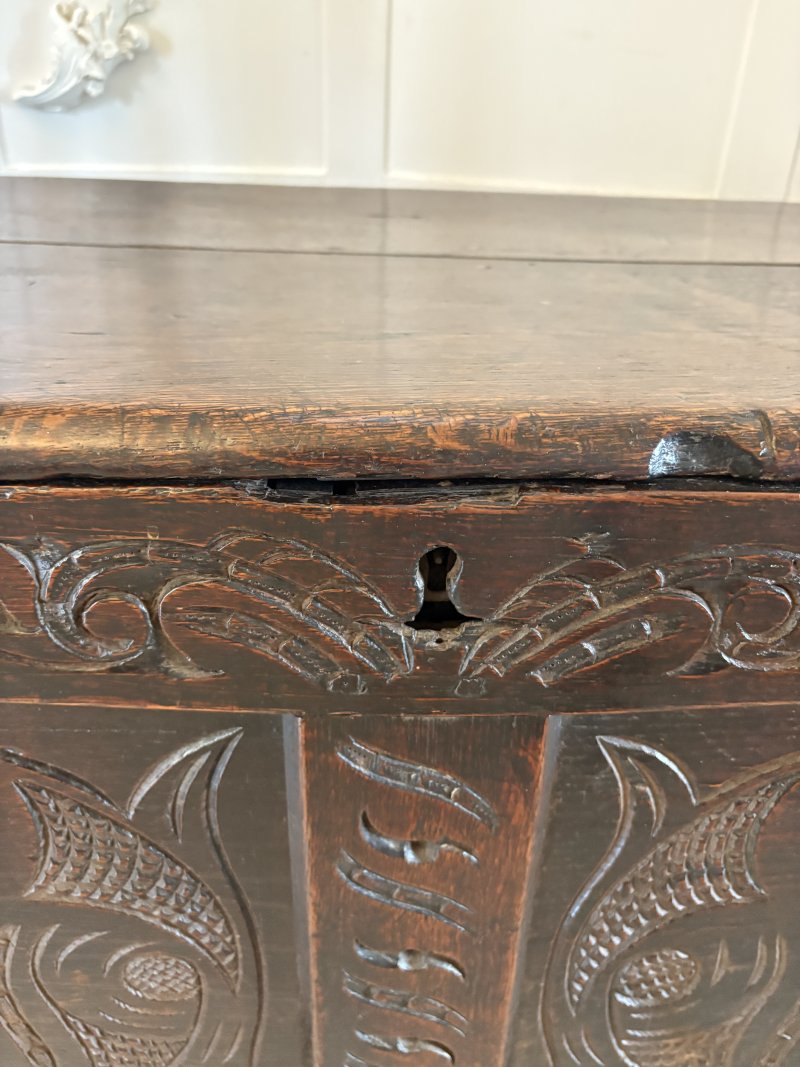 Antique 17th Century Quality Carved Oak Coffer - Image 16